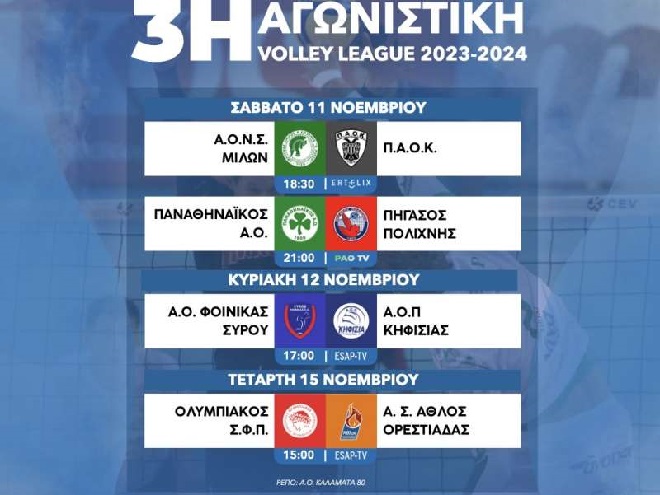 Δυο αναμετρήσεις το Σάββατο για τη Volleyleague